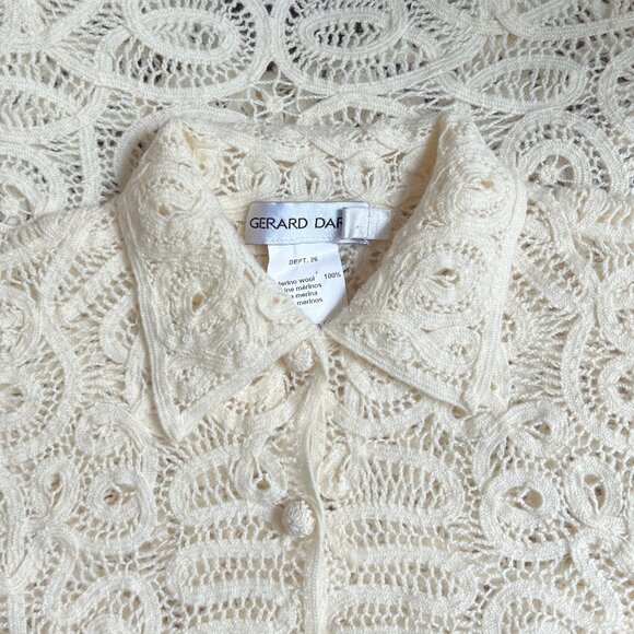 Vintage 100% Merino Wool Open Knit Lace Cardigan Sweater Quiet Luxury Old Money - Picture 8 of 12